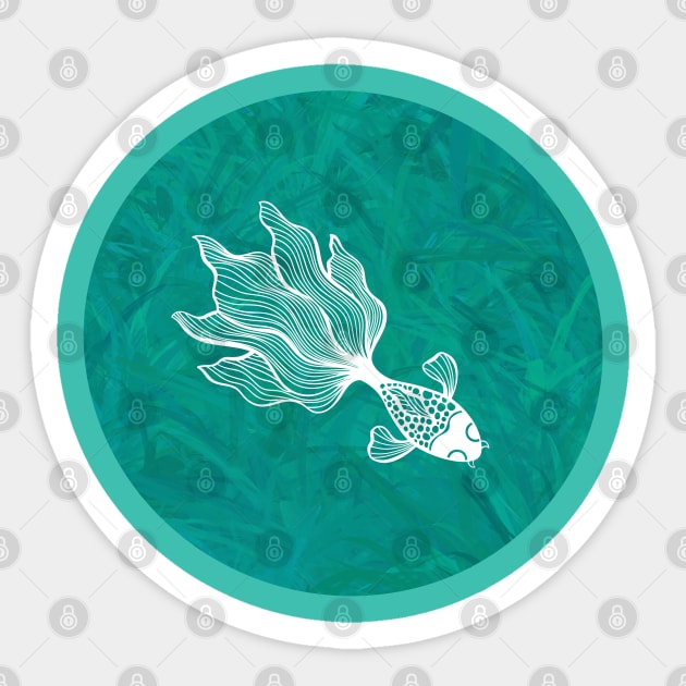 Teal Feathered Betta Fish Sticker by LiaIsabellaArt